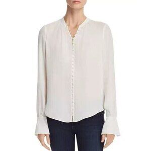 NWOT Joie Tariana Flare Cuff Silk Button Front Top Women's Porcelain Round Neck